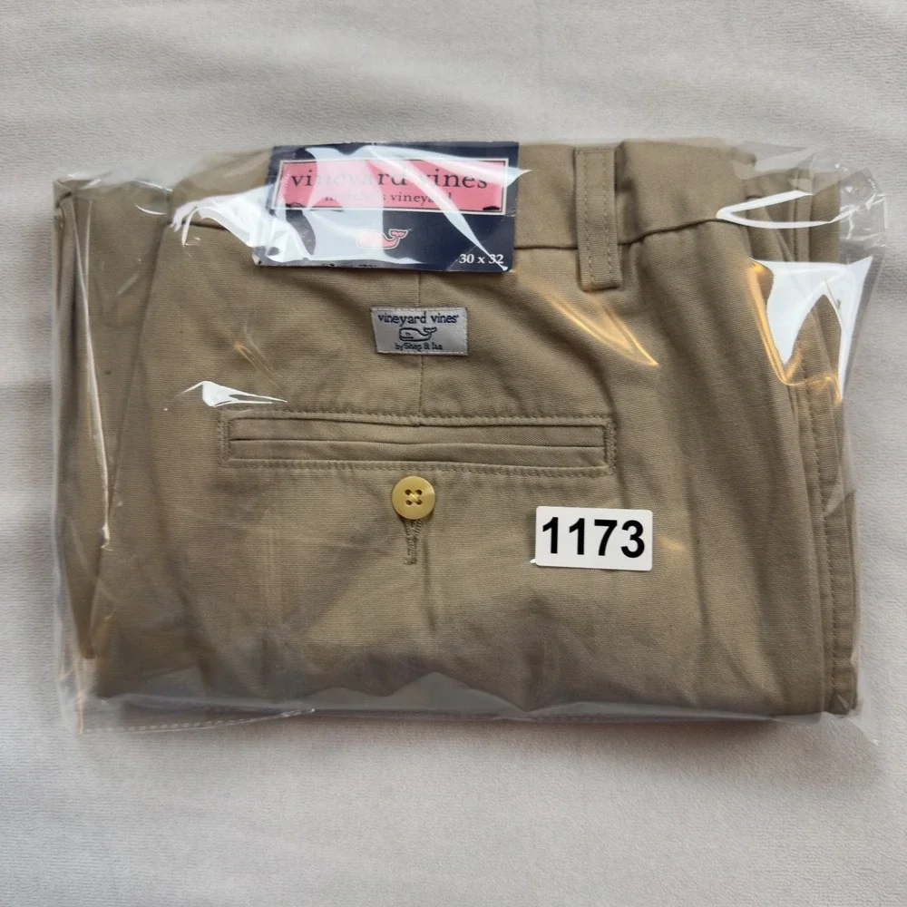 Vineyard Vines Mens 30x32 Khaki Plain Front Canvas Dock Pants Wake Forest WF Tan